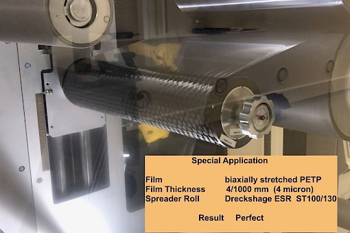 Rodillos de estirado transversal ESR-ST - incluso para los materiales más finos, por ejemplo, aquí una película de BOPP de 4 μm